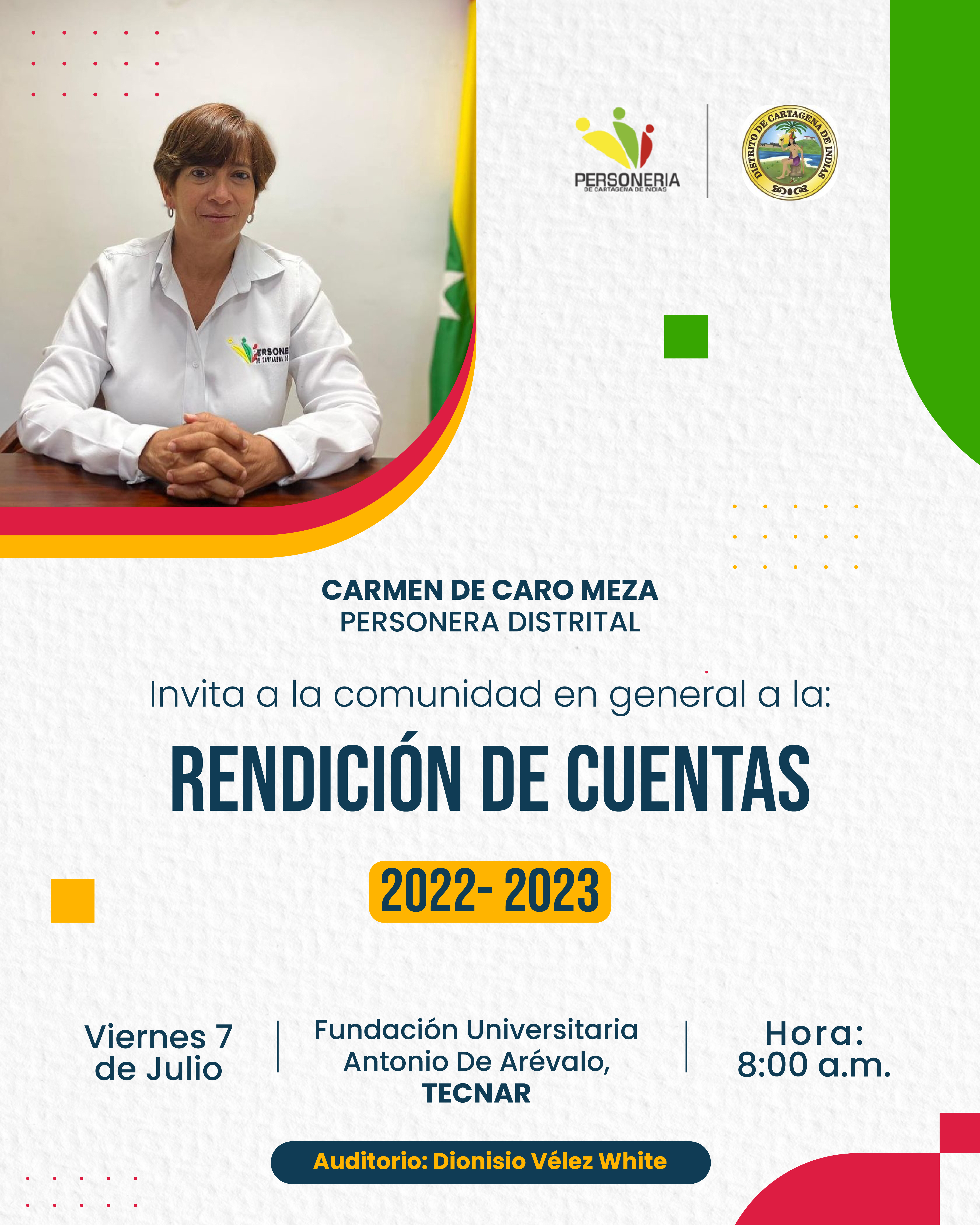 LA PERSONERÍA DISTRITAL INVITA A TODA LA COMUNIDAD CARTAGENERA A PARTICIAP DE SU RENDICIÓN DE CUENTAS 2022-2023